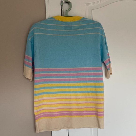 JENDES The System Destroyer Blue Soft Knit T-shirt with Yellow Pink Stripes S - Picture 3 of 5